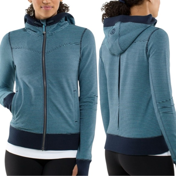 lululemon athletica Jackets & Blazers - Lululemon Bliss Break Hoodie Size 6 Wagon Stripe Inkwell Blue Moon / Ink…